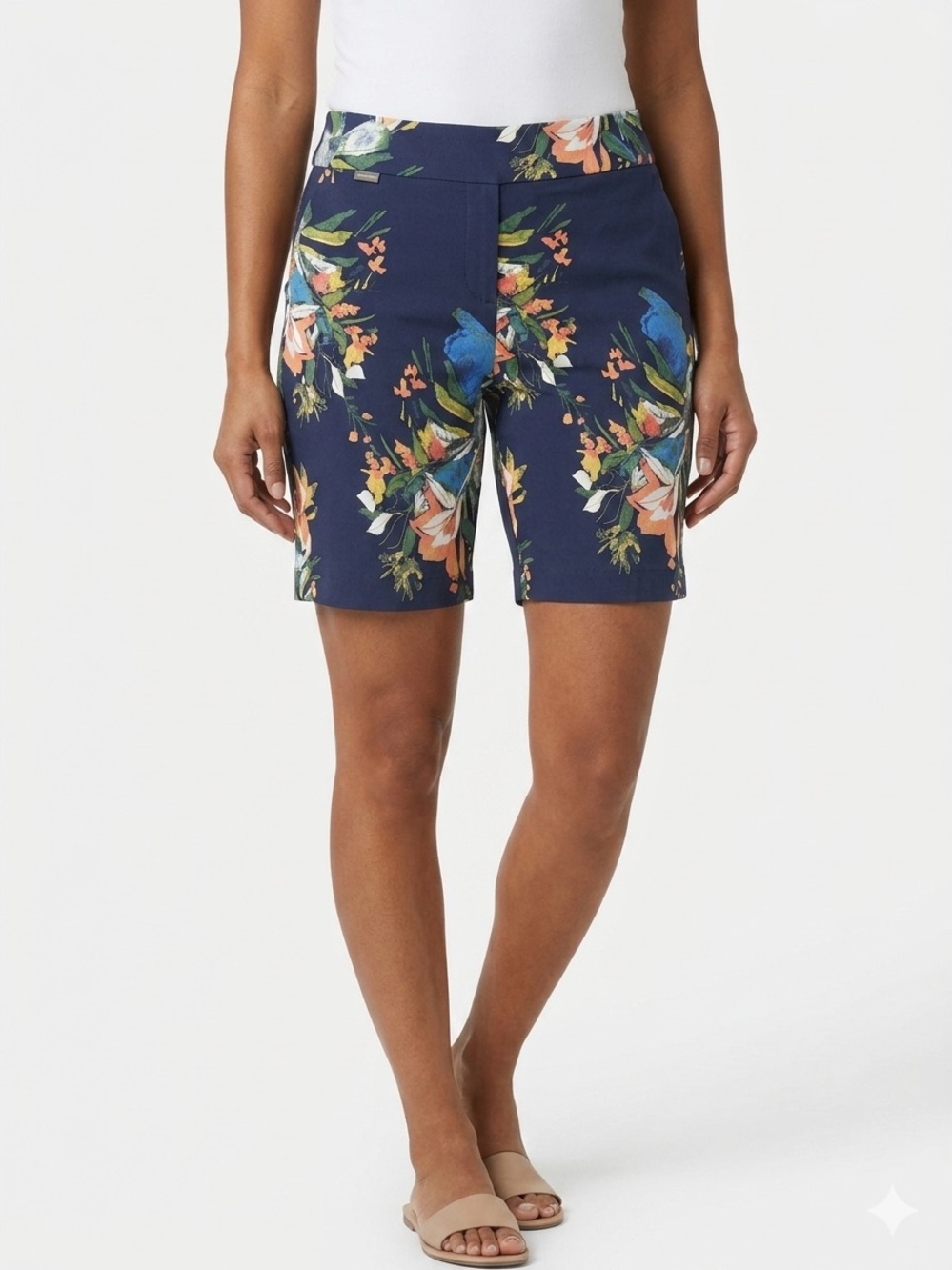 Zac & Rachel NWOT Navy Floral Print Shorts Pull On Stretchy Comfy